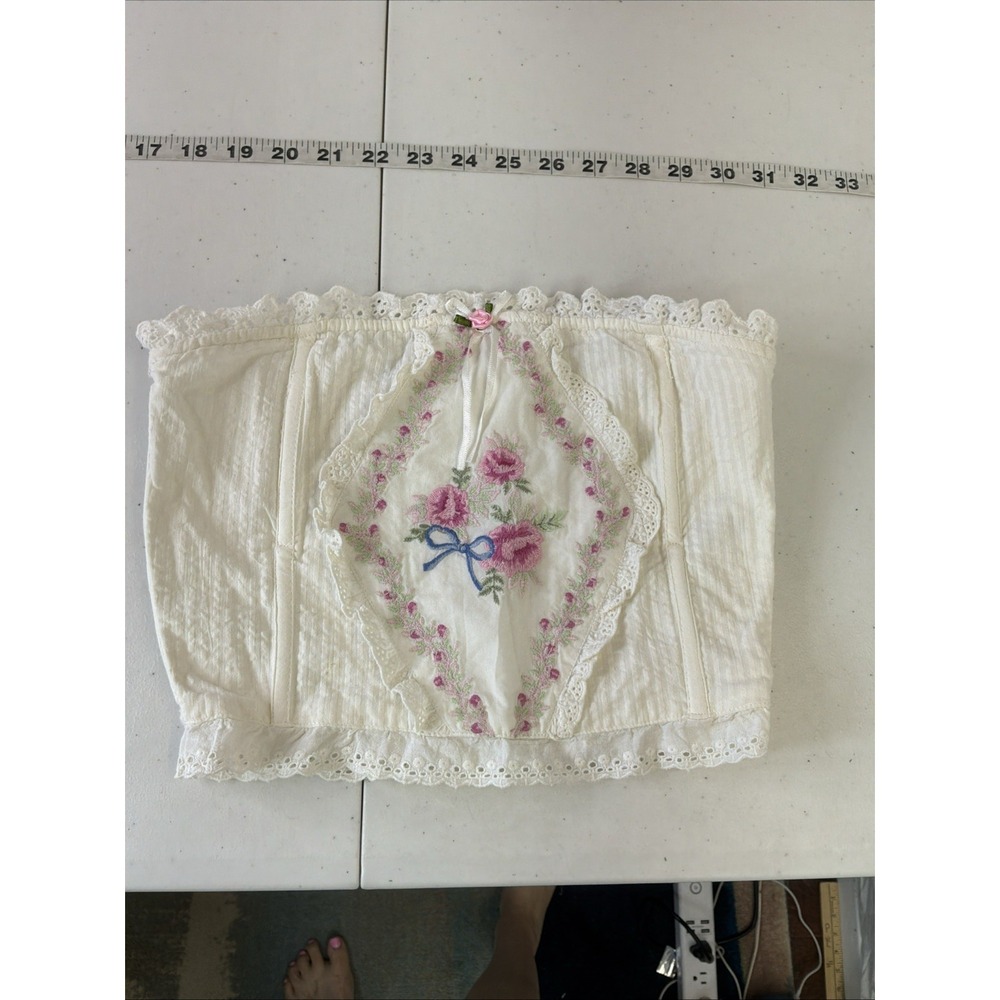 NEW Altar'd State Rose Embroidered Smocked Corset Top XS Romantic Coquette